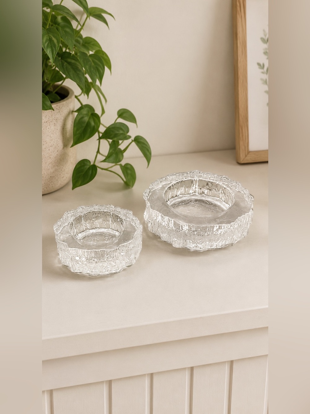Vintage Iittala Aslak Glass Dishes Candle Holders Tapio Wirkkala Set of‎ 2 Decor